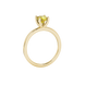 Yellow cushion cut gemstone solitaire ring in gold featuring a refined four-prong cathedral basket setting