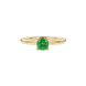 Green cushion cut gemstone solitaire ring in gold featuring a refined four-prong cathedral basket setting