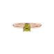 Yellow cushion cut gemstone solitaire ring in gold featuring a refined four-prong cathedral basket setting