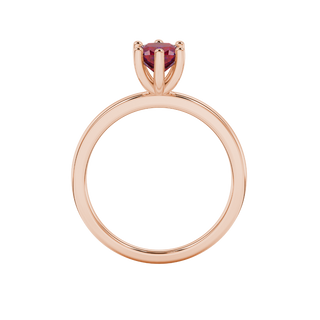 raspberry red gemstone six-prong ring in rose gold