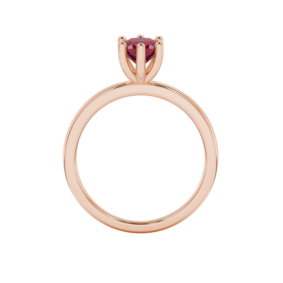 raspberry red gemstone six-prong ring in rose gold