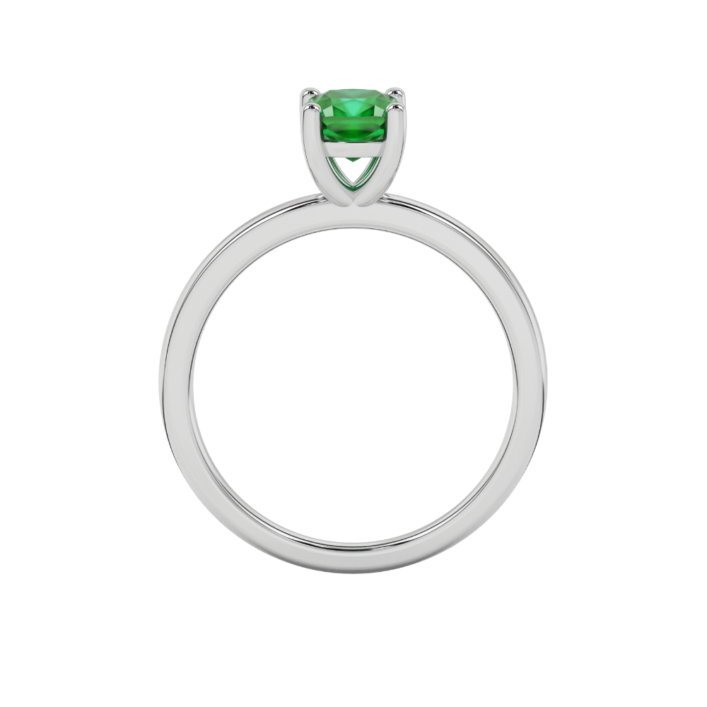 Green cushion cut solitaire gemstone ring in white gold four-prong setting