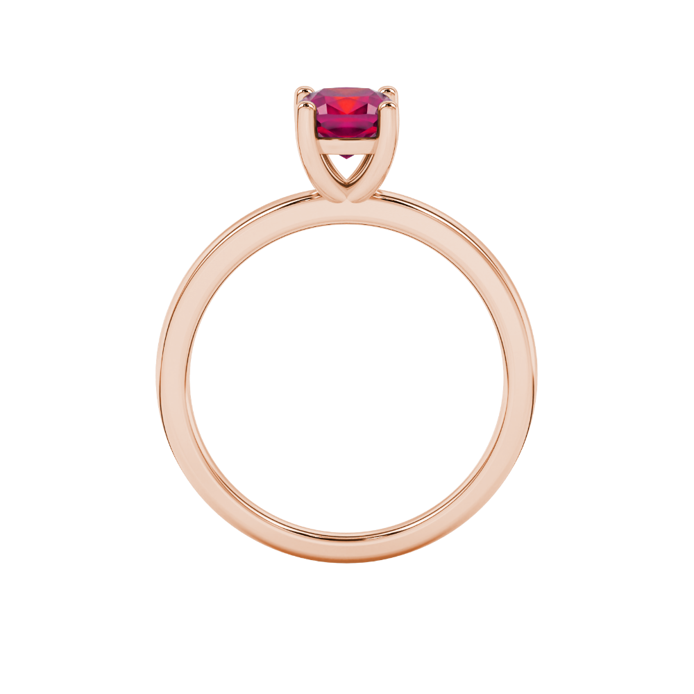 Red cushion cut solitaire gemstone ring in white gold four-prong setting