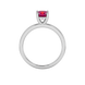 Red cushion cut solitaire gemstone ring in white gold four-prong setting