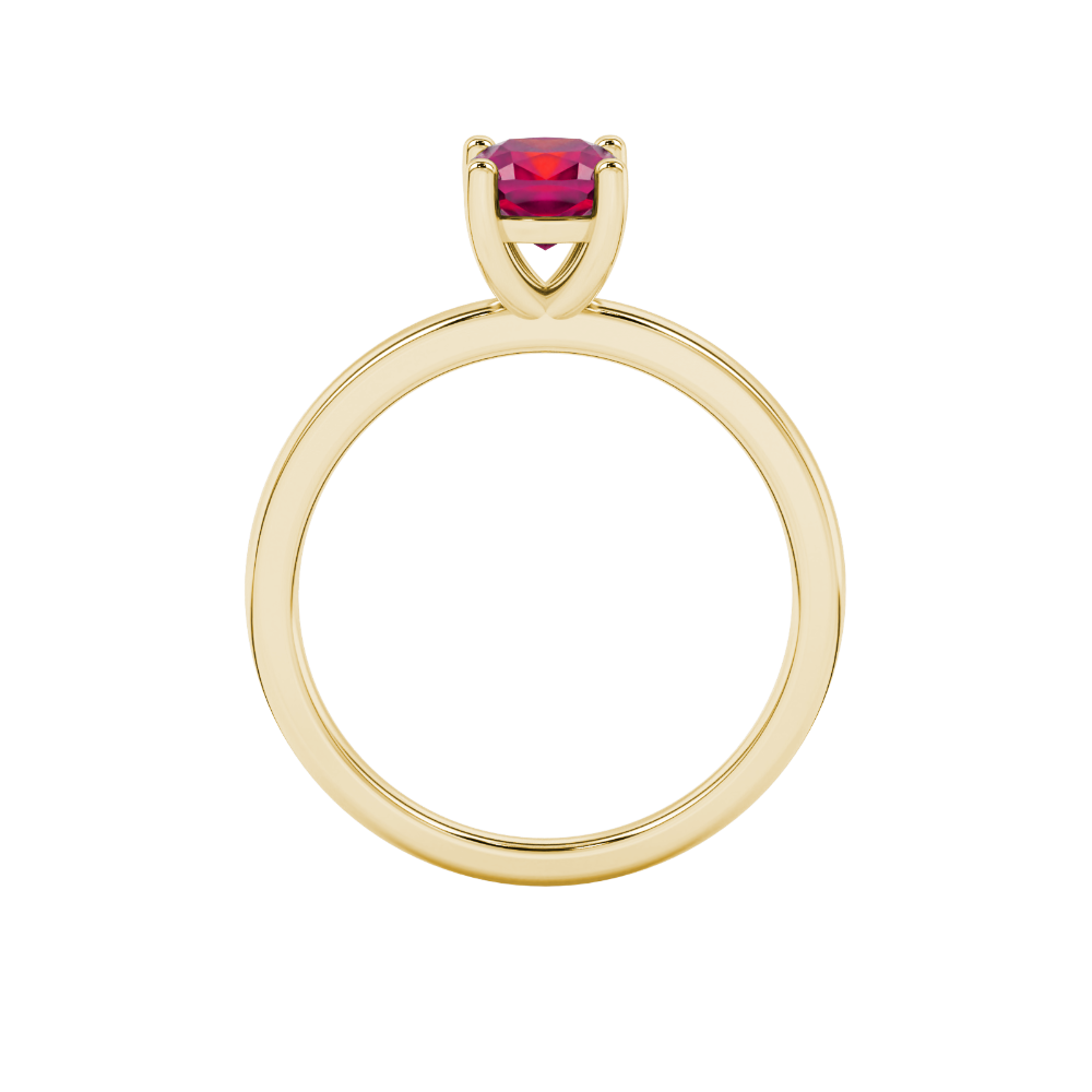 Red cushion cut solitaire gemstone ring in white gold four-prong setting