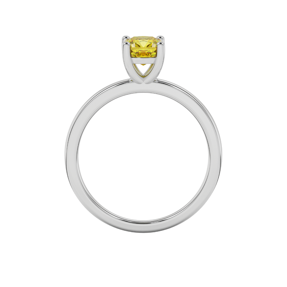 Yellow cushion cut solitaire gemstone ring in yellow gold four-prong setting