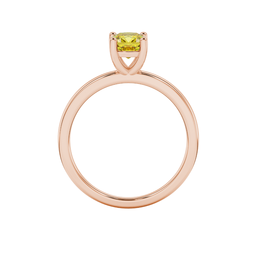 Yellow cushion cut solitaire gemstone ring in yellow gold four-prong setting
