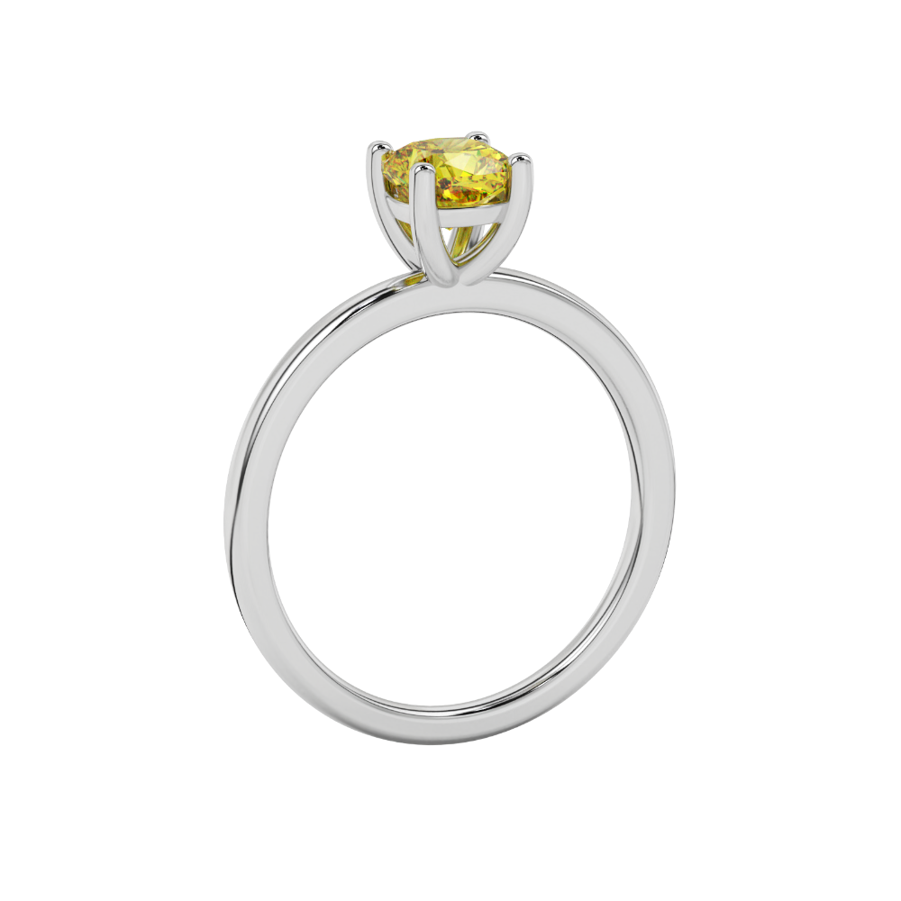 Yellow cushion cut solitaire gemstone ring in yellow gold four-prong setting