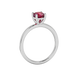 Red cushion cut solitaire gemstone ring in white gold four-prong setting