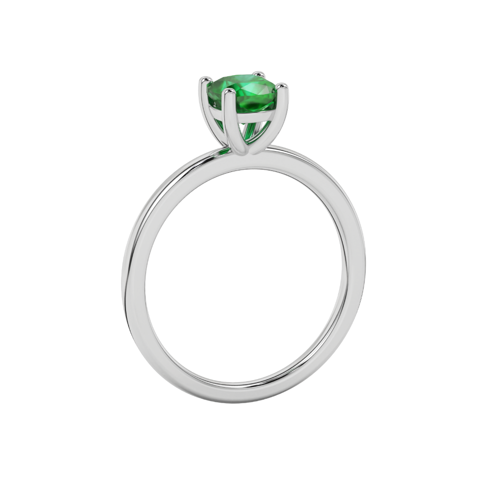 Green cushion cut solitaire gemstone ring in white gold four-prong setting