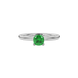 Green cushion cut solitaire gemstone ring in white gold four-prong setting