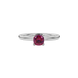 Red cushion cut solitaire gemstone ring in white gold four-prong setting