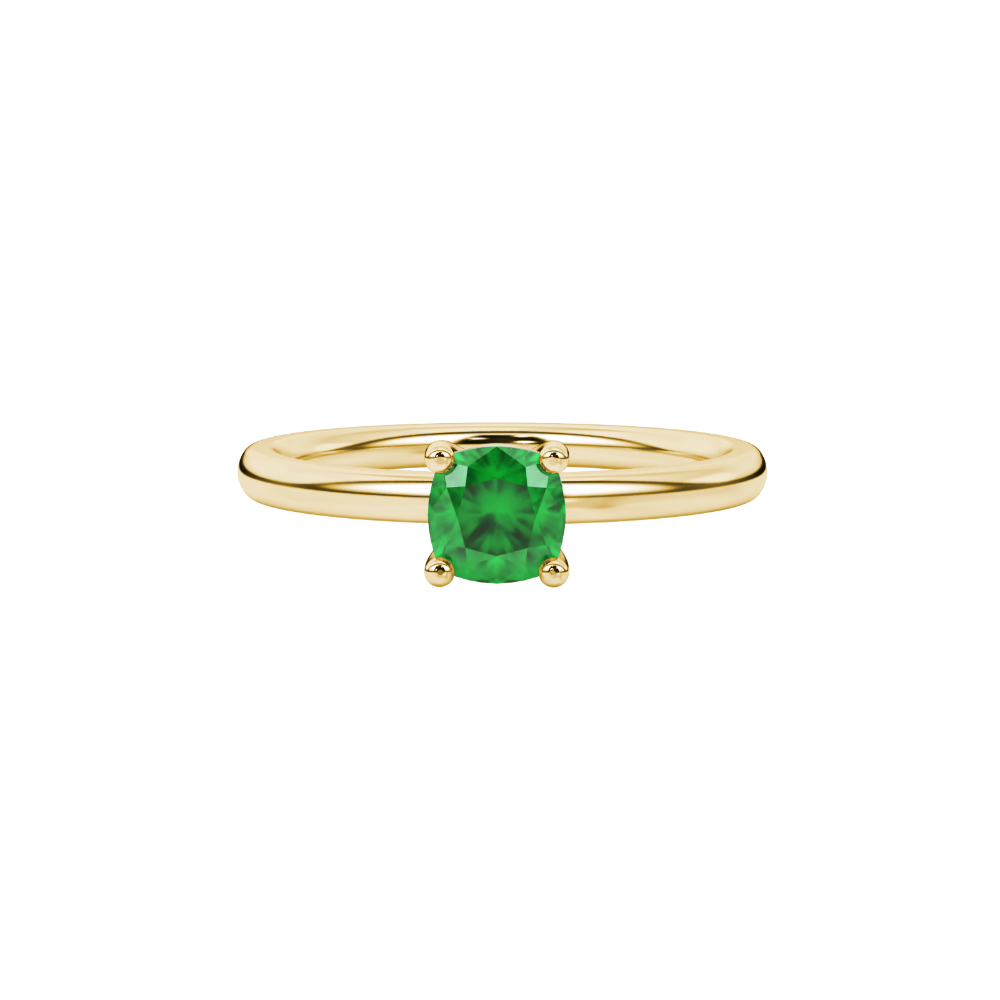 Green cushion cut solitaire gemstone ring in white gold four-prong setting