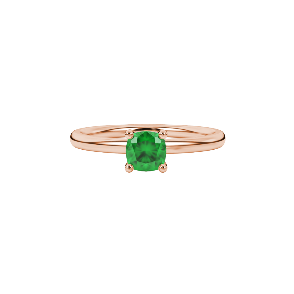 Green cushion cut solitaire gemstone ring in white gold four-prong setting