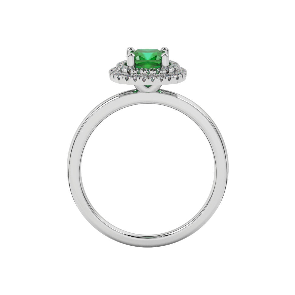 Green cushion cut gemstone double halo ring in rose gold