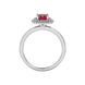 Red cushion cut gemstone double halo ring in rose gold