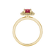 Red cushion cut gemstone double halo ring in rose gold