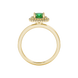 Green cushion cut gemstone double halo ring in rose gold