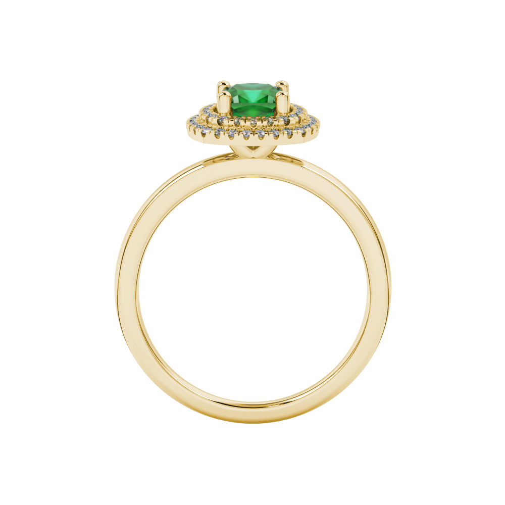 Green cushion cut gemstone double halo ring in rose gold