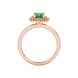 Green cushion cut gemstone double halo ring in rose gold