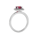 Red cushion cut gemstone double halo ring in rose gold