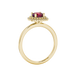 Red cushion cut gemstone double halo ring in rose gold