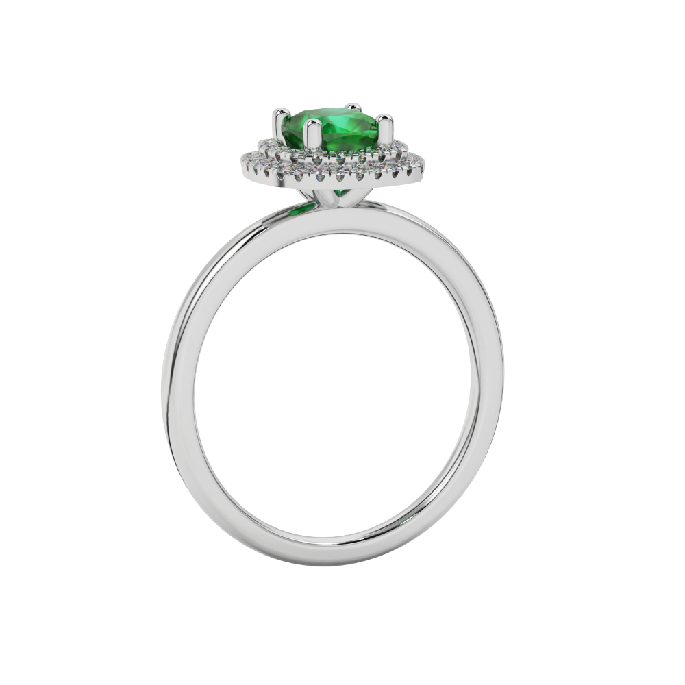 Green cushion cut gemstone double halo ring in rose gold