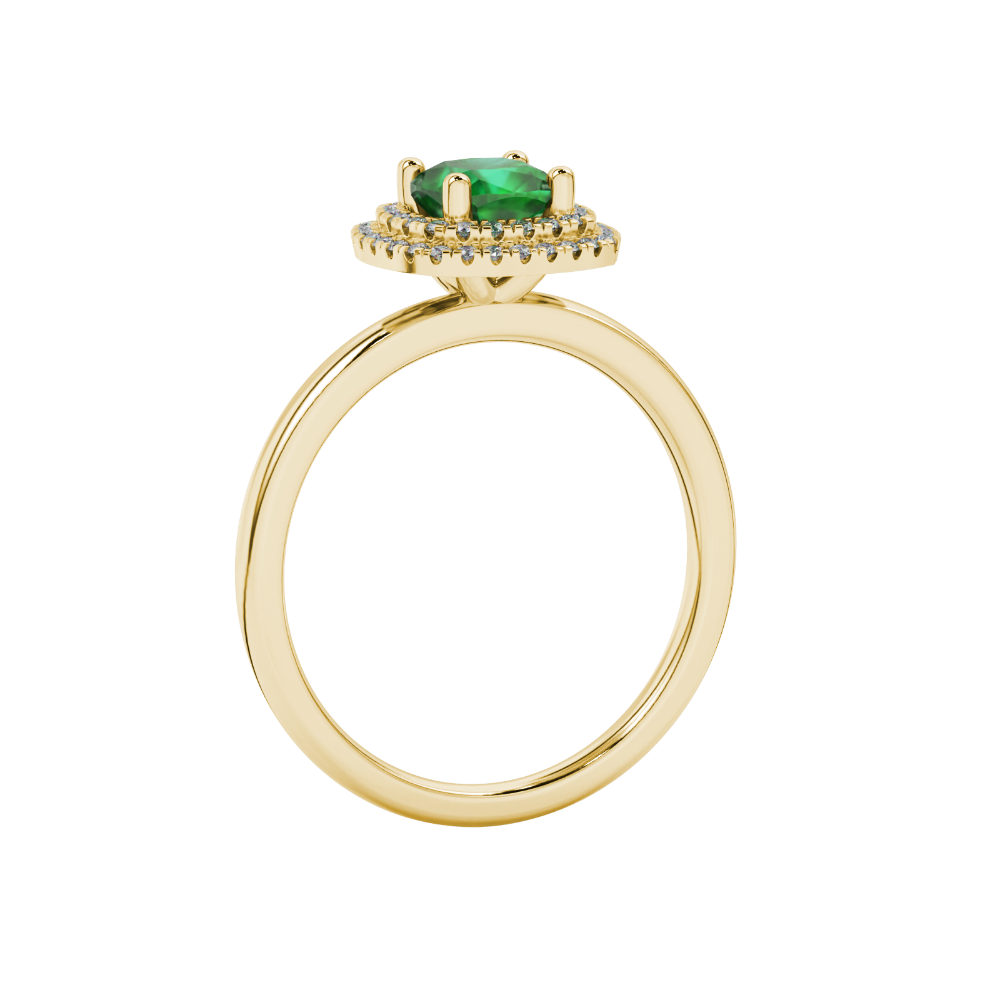 Green cushion cut gemstone double halo ring in rose gold