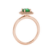 Green cushion cut gemstone double halo ring in rose gold