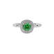Green cushion cut gemstone double halo ring in rose gold