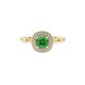 Green cushion cut gemstone double halo ring in rose gold