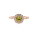 Yellow cushion cut gemstone double halo ring in rose gold