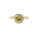 Yellow cushion cut gemstone double halo ring in rose gold