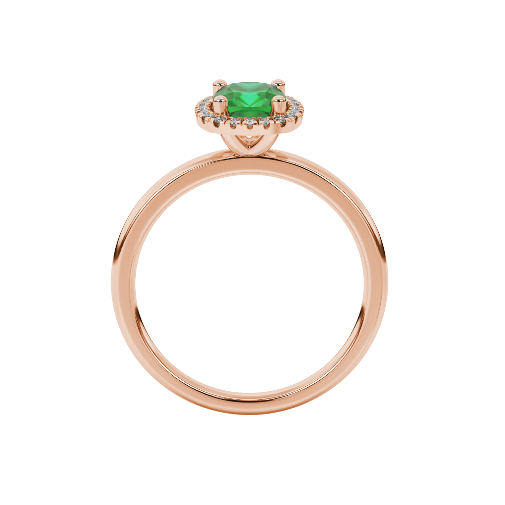 Green cushion cut gemstone halo ring with diamond accents in gold
