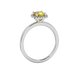 Yellow cushion cut gemstone halo ring with diamond accents in gold