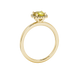 Yellow cushion cut gemstone halo ring with diamond accents in gold