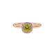 Yellow cushion cut gemstone halo ring with diamond accents in gold