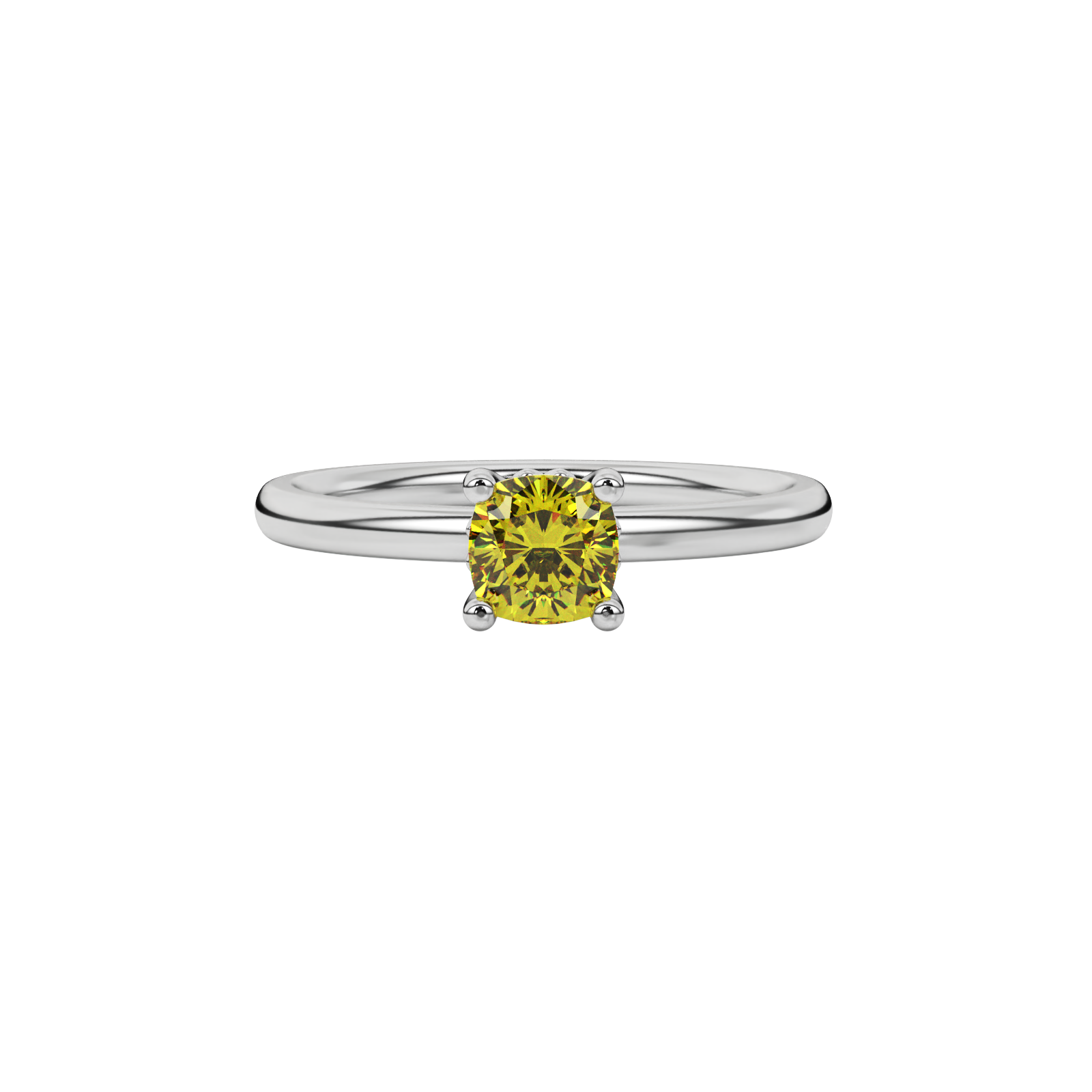 Yellow cushion cut solitaire gemstone ring in rose gold with classic four prong setting