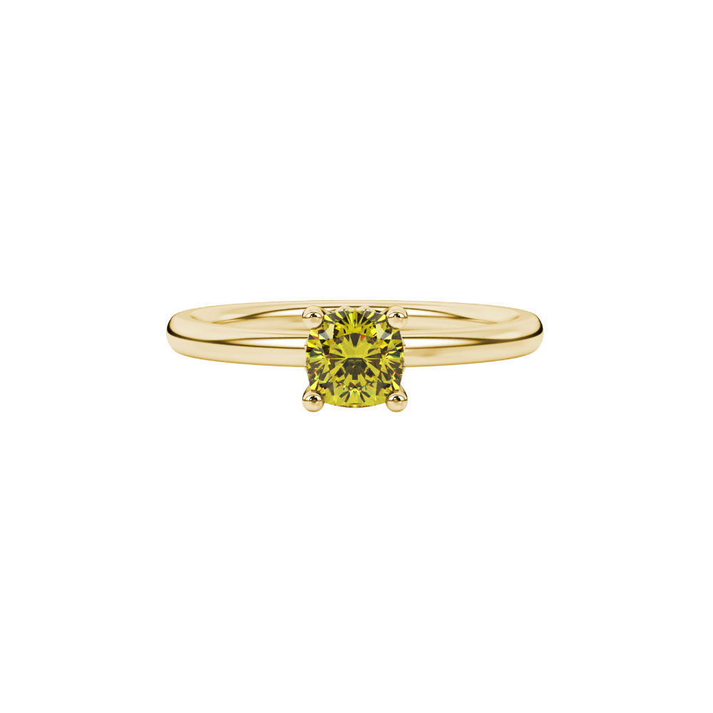 Yellow cushion cut solitaire gemstone ring in rose gold with classic four prong setting