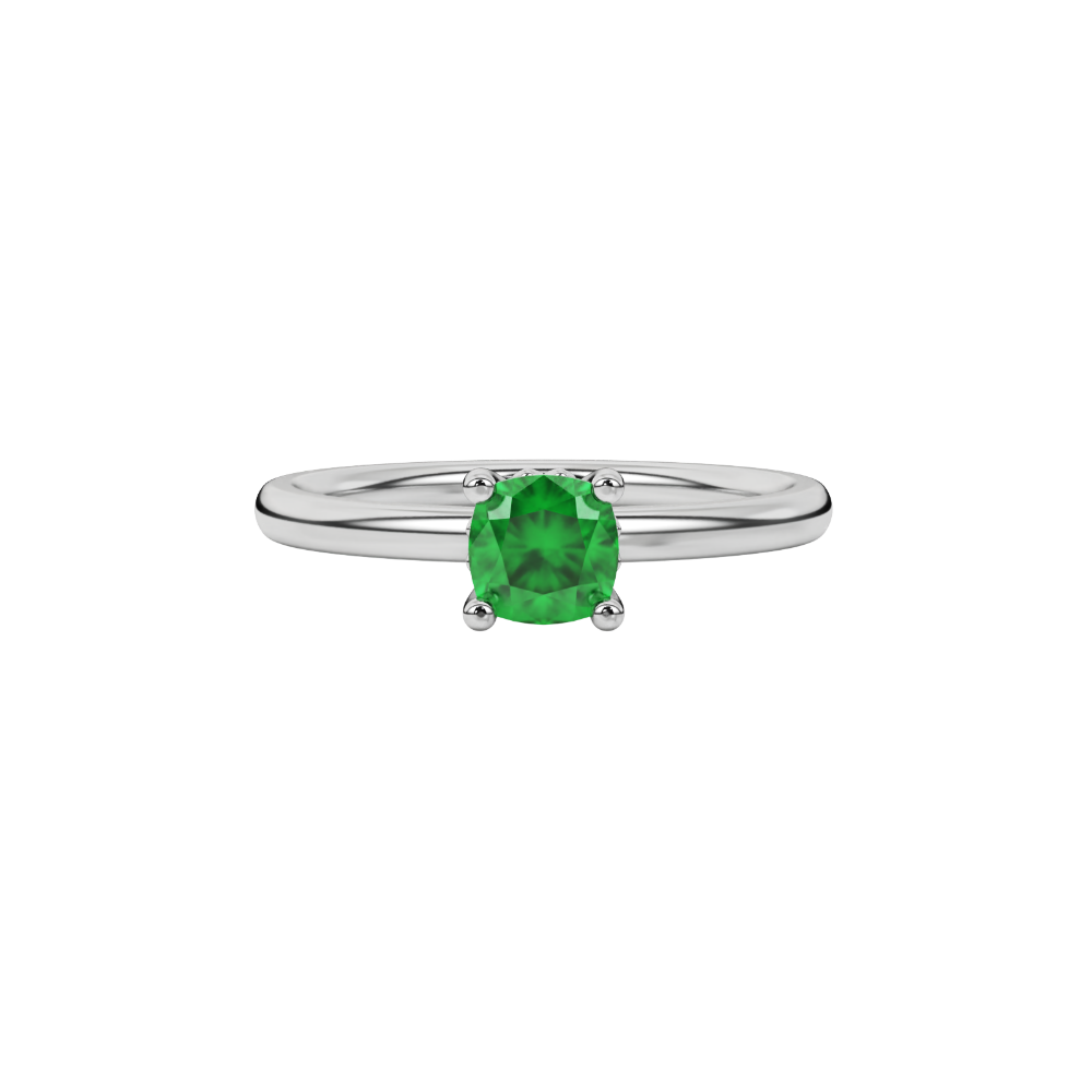 Green cushion cut solitaire gemstone ring in rose gold with classic four prong setting