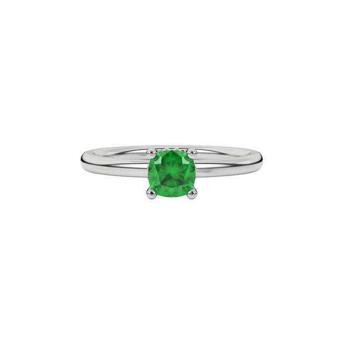 Green cushion cut solitaire gemstone ring in rose gold with classic four prong setting