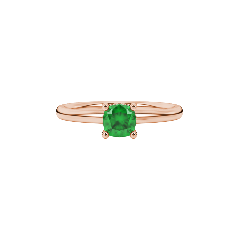 Green cushion cut solitaire gemstone ring in rose gold with classic four prong setting