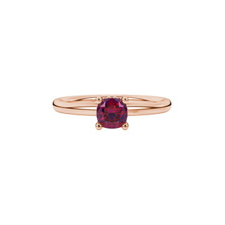 raspberry red gemstone cathedral basket ring in rose gold