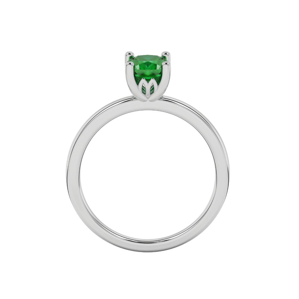 Green cushion cut solitaire gemstone ring in rose gold with classic four prong setting