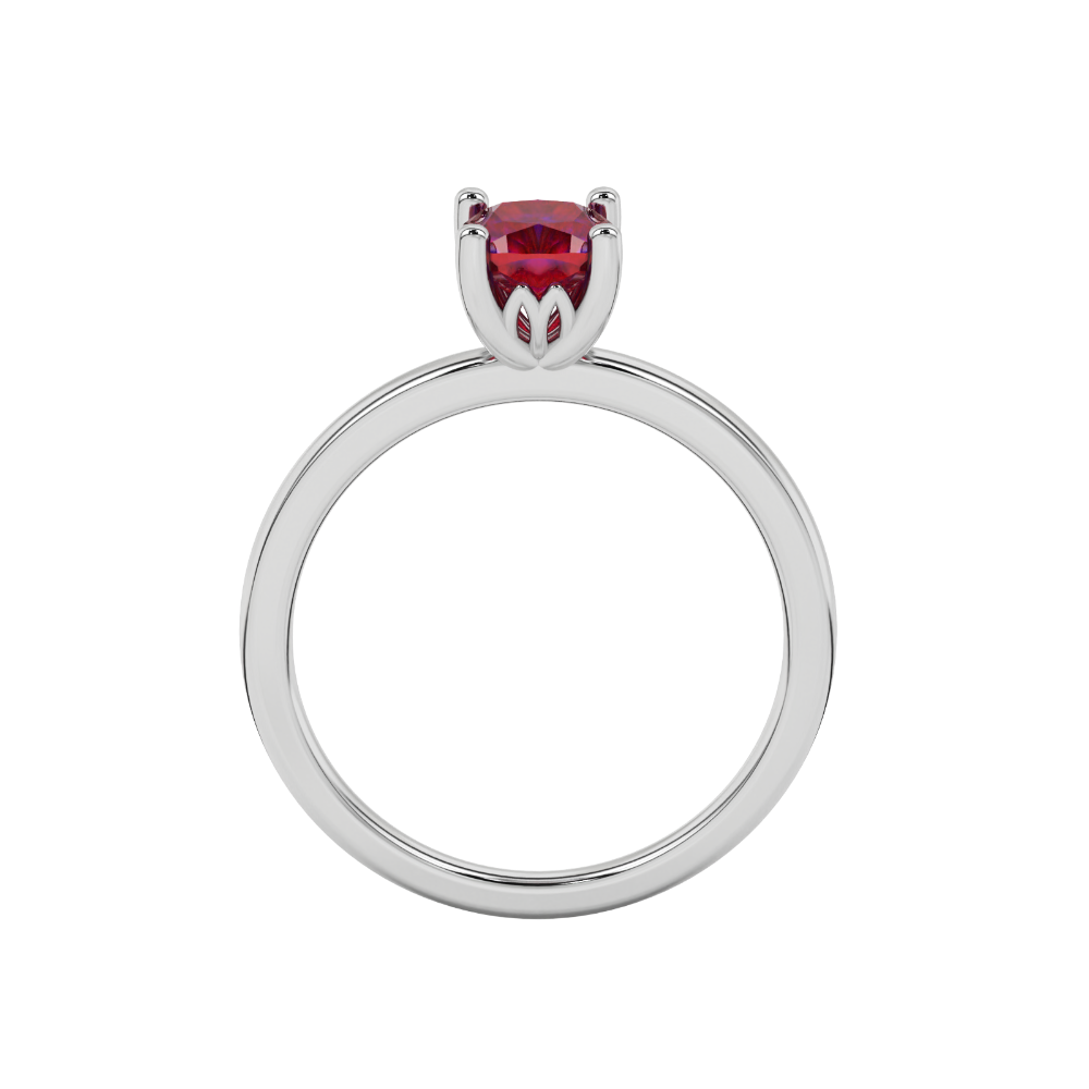 Red cushion cut solitaire gemstone ring in rose gold with classic four prong setting
