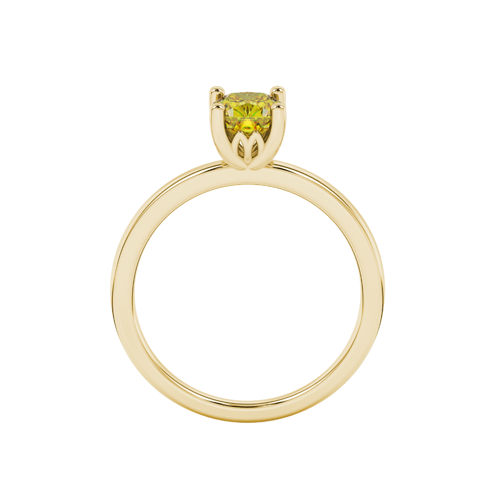 Yellow cushion cut solitaire gemstone ring in rose gold with classic four prong setting