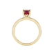 Red cushion cut solitaire gemstone ring in rose gold with classic four prong setting