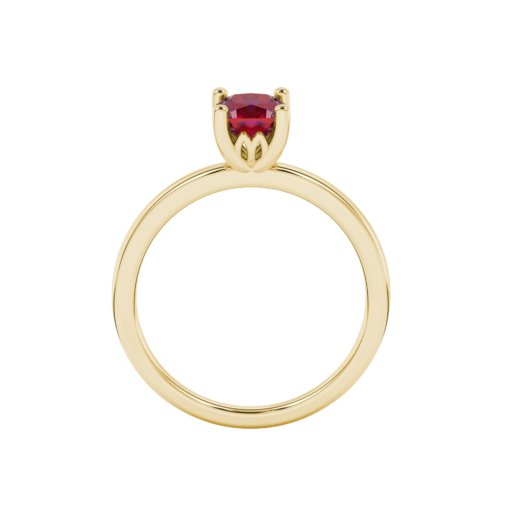 Red cushion cut solitaire gemstone ring in rose gold with classic four prong setting