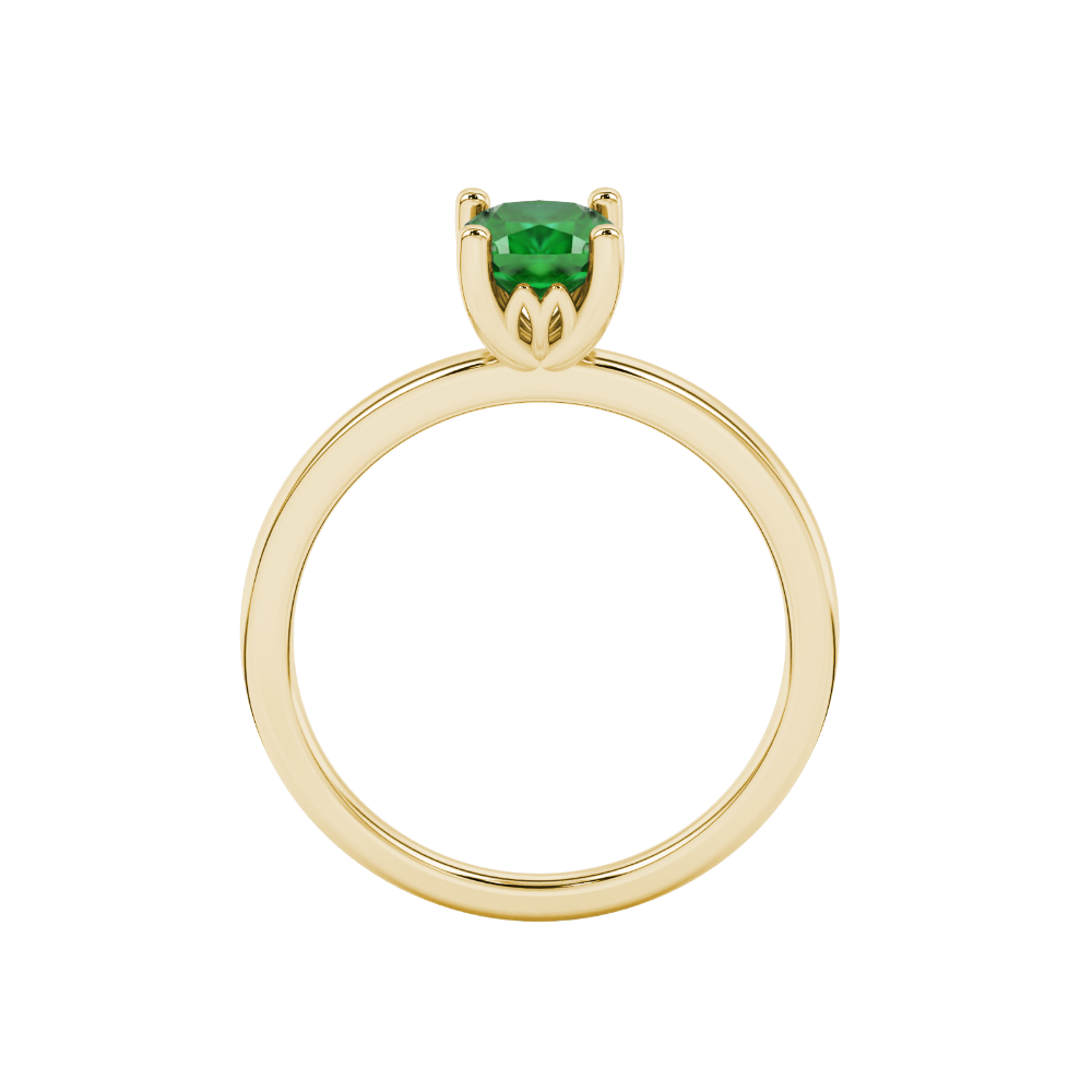 Green cushion cut solitaire gemstone ring in rose gold with classic four prong setting