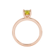 Yellow cushion cut solitaire gemstone ring in rose gold with classic four prong setting